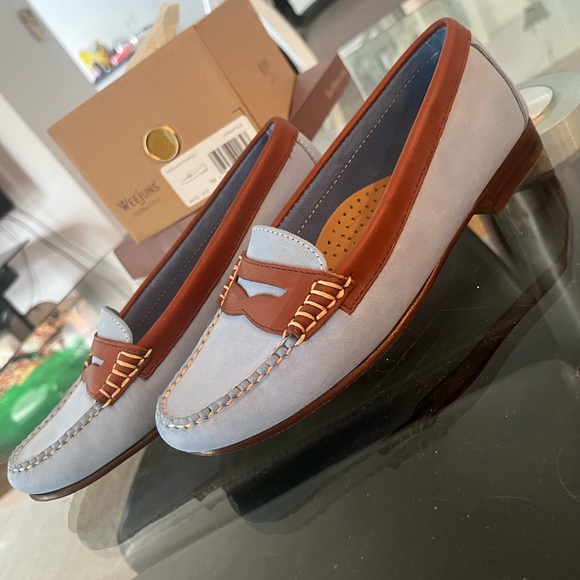 G.H. Bass & Co. Light Blue and Brown Suede Penny Loafers - Picture 2 of 4